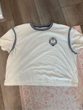 J. Crew White Short Sleeve Tee with Navy Striped Trim